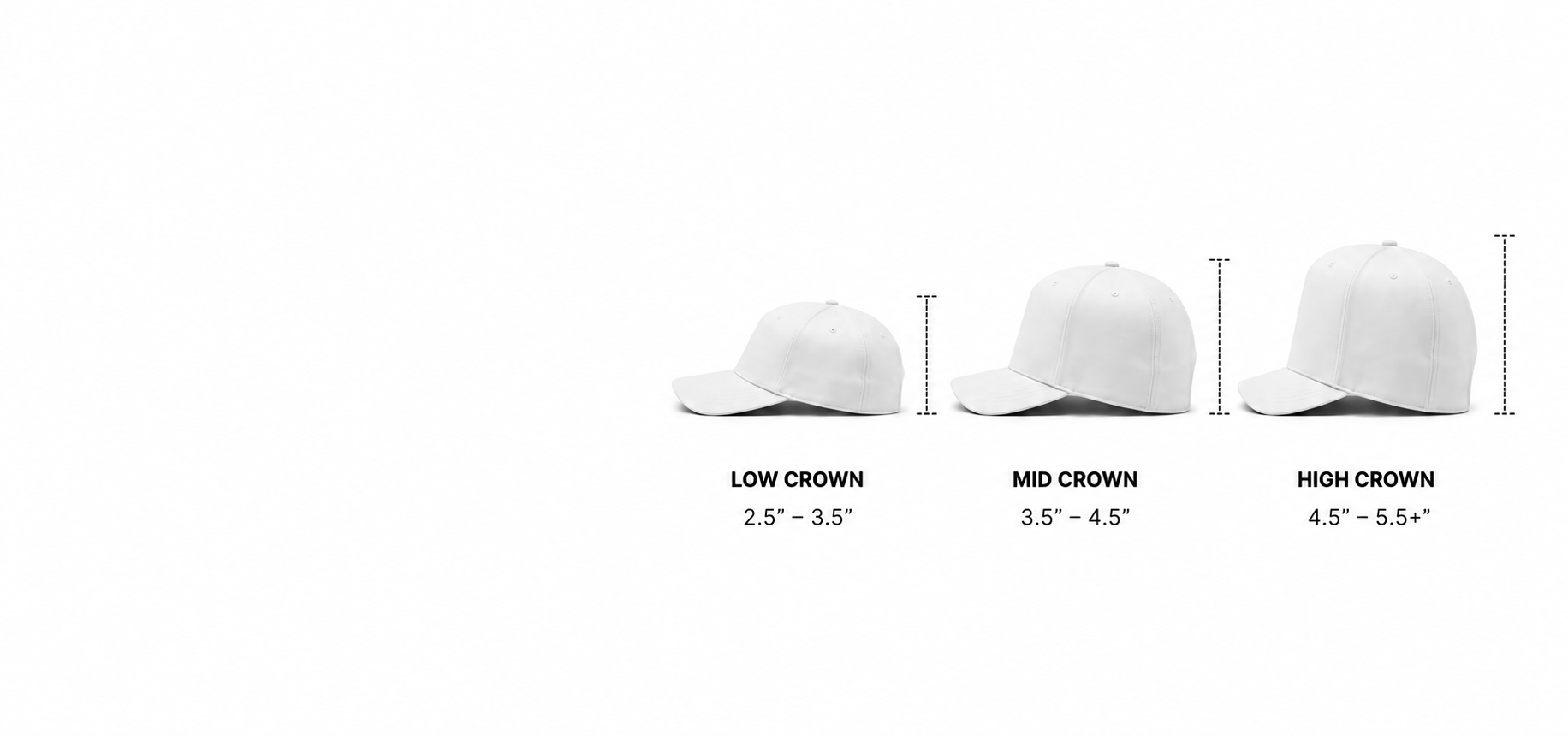 Low, mid and high crown performance hats